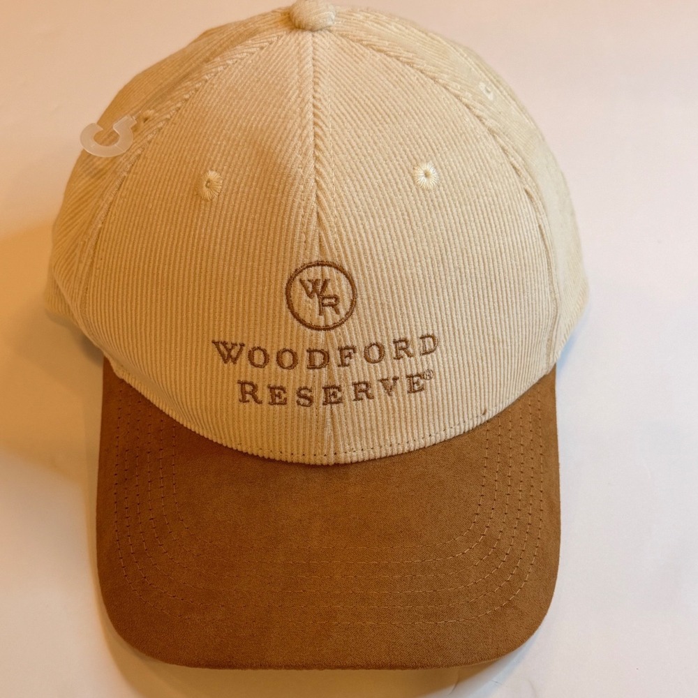 Woodford Reserve Corduroy Suede Brim Baseball Hat Cap Cream Brown Bourbon.
